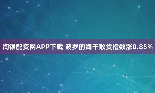 淘银配资网APP下载 波罗的海干散货指数涨0.85%